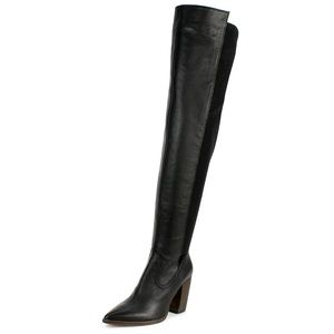 Vince Camuto Cottara Black Leather Fitted Pointed Over The knee Thigh High Boots